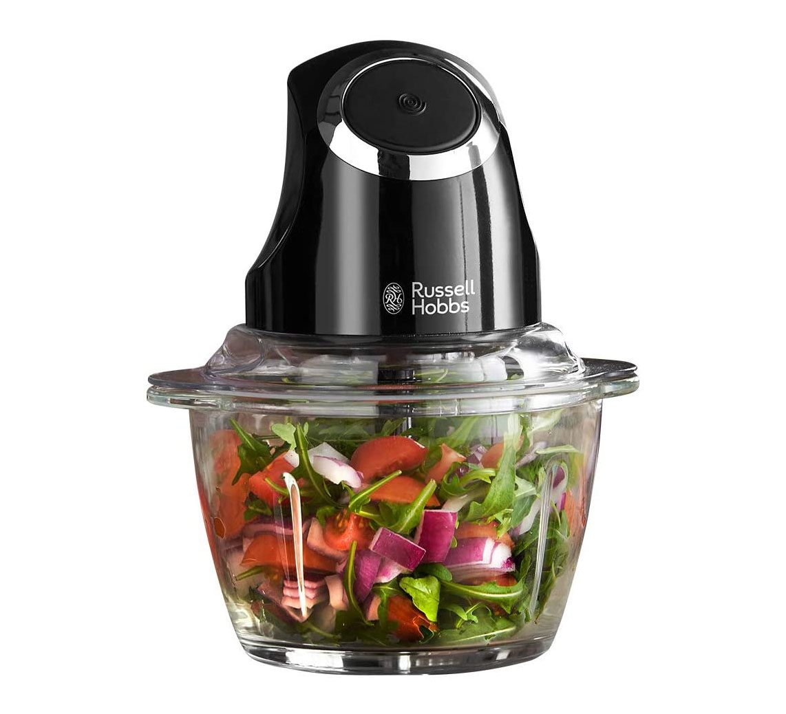 srebrny uchwyt z logo uchwyt blendera Russell Hobbs w kolorze srebrnym z logo