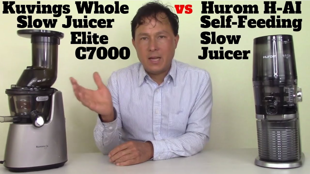 Ślimak wolnoobrotowy Hurom z wyciskaniem marchwi i jabłka na czerwonym tle