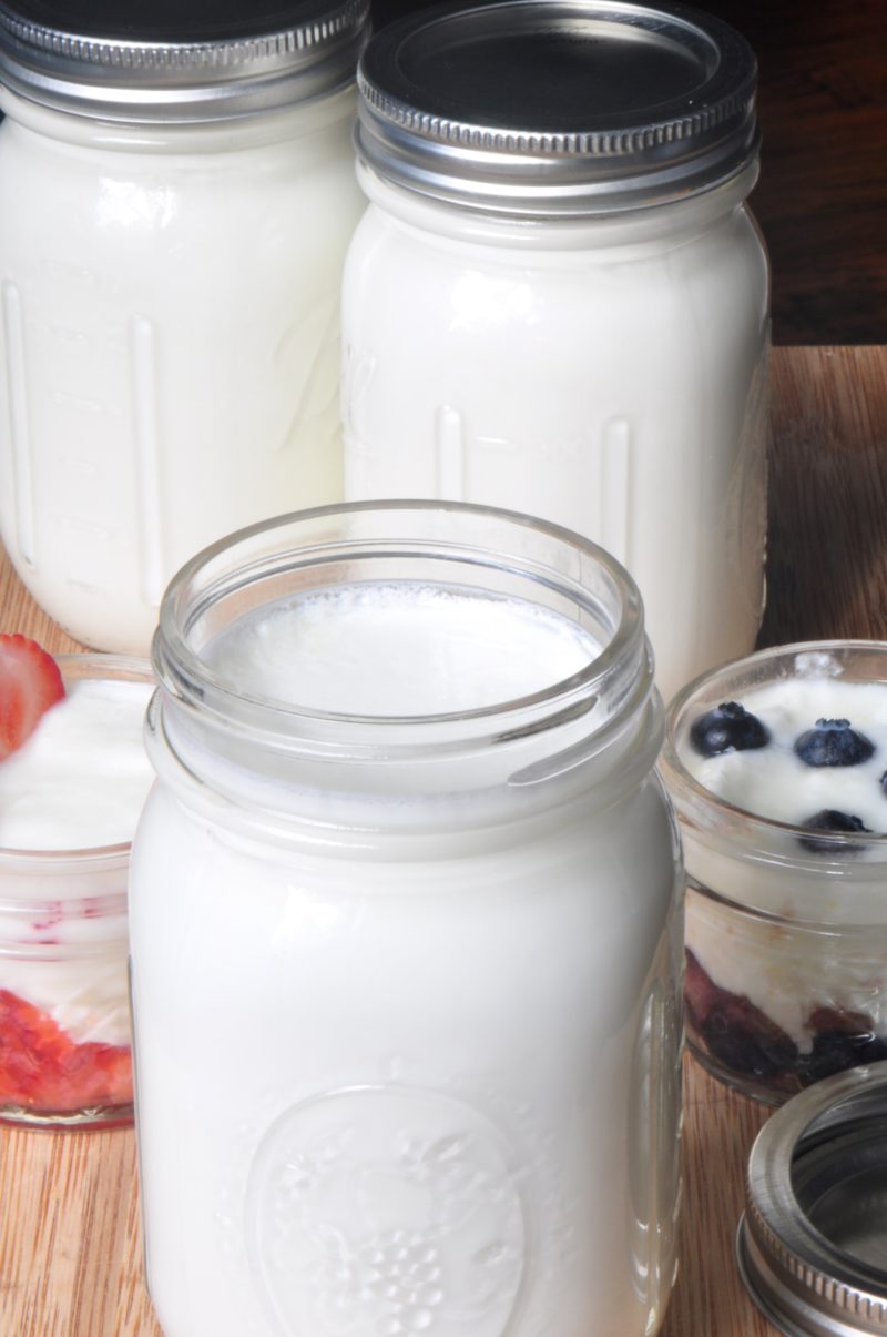 mieszanie składników na jogurt mieszadło wirujące w kremowej mieszance mleka i jogurtu