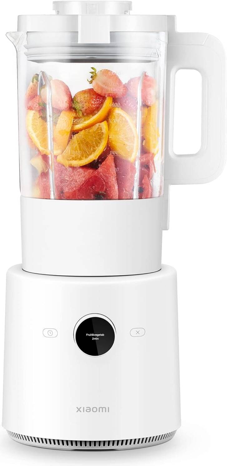 biały blender Xiaomi Smart na kuchennym blacie z owocami obok