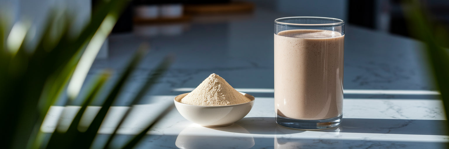 paczka ksylitolu obok garści malin i blendera z płynami