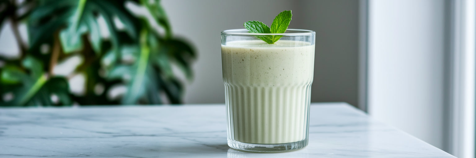 gotowe pomarańczowe smoothie w blenderze z kawałkami mango